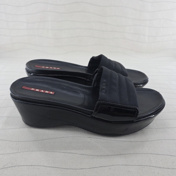 Prada Womens Sport Slides Black Platforms Shoes Vintage Y2K Size EU 37.5 - Picture 1 of 15